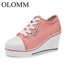 OLOMM-zapatos de lona con tacón de cuña para mujer, zapatillas bajas con cordones, informales, con plataforma, TD-98, 2019 2024 - compra barato