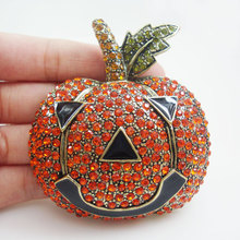 TTjewelry Vintage Red Halloween Pumpkin Art Nouveau Gold Tone Brooch Pin Austrian Crystal 2024 - buy cheap