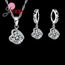 Charms Top Quality 925 Sterling Silver Chain Hollow Heart Crystal Earring Necklace Wedding Jewelry Sets Bride Accessories 2024 - buy cheap