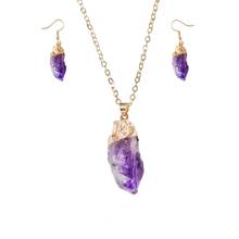Natural Purple Amethysts Quartz Earring Pendant Jewelry Sets Charm Trendy Silver Plated Round Women Jewelry For Women Gift 2024 - buy cheap