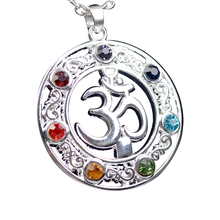 Colorful Rhinestone Om Aum Symbol Pendant Hindu Yoga Necklace Men Women 2024 - buy cheap