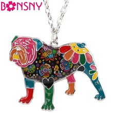 Bonsny Enamel Alloy English Bulldog Necklace Pendant Long Chain Collier Fashion Animal Jewelry For Women Girls Pet Lovers Bijoux 2024 - buy cheap