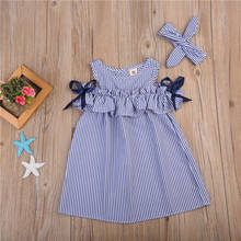 Kids Baby Girls Dress Clothes Summer Ruffles Striped Off shoulder Party Ball Gown Mini Dresses Headband Outfits Clothes 2024 - buy cheap