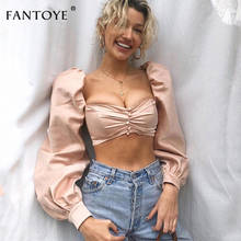 Fantoye 2019 New Sexy Strapless Stain Crop Top Women Puff Sleeve Backless Mini Bodycon Tops For Women Summer New Tank Tops Femme 2024 - buy cheap