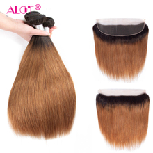 ALot 1B/30 Ombre Straight Human Hair Bundles With Frontal Non Remy Pre Colored Dark Root Brazilian Hair Weaving 2024 - buy cheap