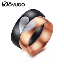 DOYUBO Romantic Stainless Steel Couple Rings For Men & Women Love Shape Black And Rose Gold Lovers Rings Accessories DF002 2024 - buy cheap