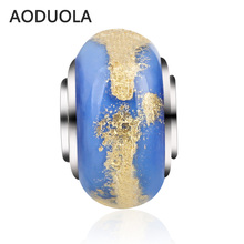 10 Pcs a Lot  Glass Seed Blue Beads gold color Powder Inside Spacer European Murano Czech Bead Fit For Pandora Charms Bracelet 2024 - buy cheap