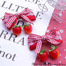 Strawberry lace Lolita bowknot hairpin grid rural Japanese hair accessories 2024 - buy cheap
