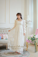 Camisola real feminina de alta qualidade frete grátis, pijama longo branco de princesa, renda 2024 - compre barato