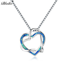 Женское ожерелье с подвеской в виде сердца Blaike, ожерелье из стерлингового серебра 925 пробы с синим и белым огненным опалом, ожерелье на свадьбу 2024 - купить недорого