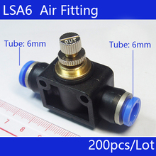 Бесплатная доставка, высокое качество, 200 шт., от 6 мм до 6 мм, быстрый разъем, пневматический регулятор скорости воздуха LSA6 2024 - купить недорого