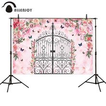 Allenjoy photography backdrop pink flower garden gate butterfly girl birthday background photocall photobooth decor printed 2024 - buy cheap