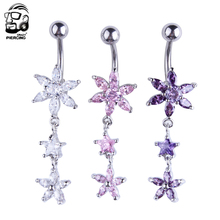 New Stainless Steel Crystal Flower Dangle Navel Belly Button Ring Bar Body Piercing Jewelry 14G 316L surgical steel belly ring 2024 - buy cheap