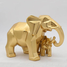 Resina de elefante geométrico dourado moderno, acessórios de decoração para casa, artesanato para escultura, estátua, ornamentos para mãe e criança 2024 - compre barato