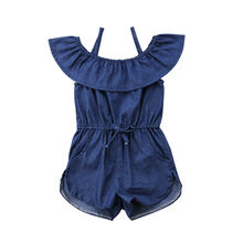 Newest Toddler Kids Girls Denim Blue Strap Romper Jumpsuit Playsuit Clothes 1-6T Baby Kids Girls Short Sleeve Solid 2024 - buy cheap