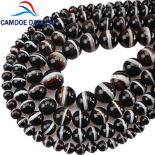 Natural Stone Black Agates Top Grade Dzi Beads Round Loose Beads 6 8 10 12mm For Necklace Bracelet Making 2024 - buy cheap