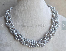 Wholesale Pearl Necklace, 18 Inches 4 Rows 5.5-6.5mm Gray Color Genuine Freshwater Pearl Necklace , Wedding Party Jewelry. 2024 - buy cheap
