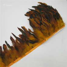 YY-tesco Nice 10 Yards Golden Chicken Rooster Tail Feathers Trims Strip for Wedding Party Clothing Rooster Feather Trims 2024 - buy cheap