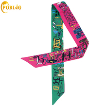 POBING New Design Scarf H Letter Print Women Silk Scarf Fashion Head Scarf Brand Small Tie Handle Bag Ribbon Long Scarves 100*5 2024 - buy cheap