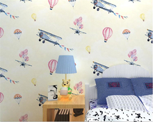 Beibehang moderno 3d papel de parede dos desenhos animados avião balão crianças quarto menino menina não tecido 3d papel rolo 2024 - compre barato