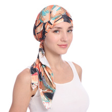 Turbante feminino muçulmano de algodão, gorro de quimioterapia com estampa macia, touca, cachecol pré-amarrado, acessórios para cabelo 2024 - compre barato