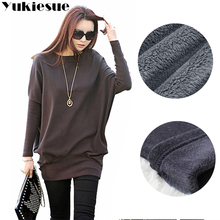 2018 Korean Style Women winter warm fleece Tee Top Plus Size Cotton T-shirt Batwing long Sleeve Cute Wear Oversizse Tshirt 2024 - buy cheap