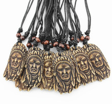 Wholesale 12pcs Hand Carved Yak Bone Aboriginal Tribal Indian Chief Pendant Necklace Wood Beads Rope Adjustable MN147 2024 - buy cheap