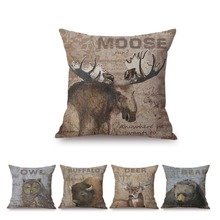 Vintage Woodland Fox Buffalo Elk Deer Bear Owl Moose Animal Throw Pillow Case For Home Decoration Retro Sofa Linen Cushion Cover 2024 - buy cheap