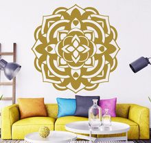 Adesivo de mandala e flor de ouro para parede, adesivo de vinil para yoga, ganish om e namaste para decoração de quarto e arte com 57x57cm 2024 - compre barato