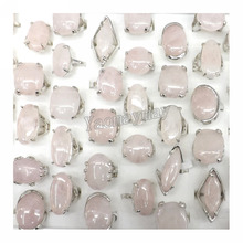 Anéis semipreciosos pedra de cristal rosa claro natural 50 tamanhos grandes pedras semipreciosas anéis tamanho misto frete grátis 2024 - compre barato