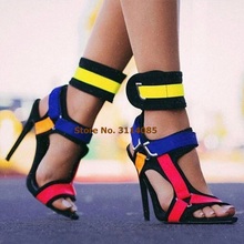 New Year Arrival Color Patchwork Buckle Strap Sandals Metal Decoration Stiletto Heels Wedding Shoes Pink Blue Yellow Dress Pumps 2024 - buy cheap