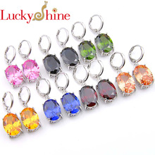 Luckyshine Oval Multi-Color Crystal Cubic Zirconia Silver Wedding Dangle Earrings Russia USA Australia Earrings Free Shipping 2024 - buy cheap