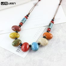 Ethnic Style Ceramic Sweater Chain Oval Colorful Beads Necklace For Women Handmade Rope Necklaces Fashion Jewelry Wholesale 2024 - buy cheap