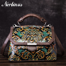 Norbinus-Bolso de mano de cuero auténtico para mujer, bandolera de lujo con relieve, Cuero de vaca Real, con asa de calidad 2024 - compra barato