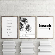 Palmeras blancas y negras impermeables para decoración de playa, lienzo impreso, paisaje de playa, pintura de pared sin marco 2024 - compra barato
