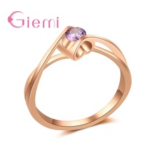 Hot Sale Style New Rose Gold Purple Shiny Crystal Heart Shape Modern Personality Ring For Women Girl Valentine's Day Gifts 2024 - buy cheap