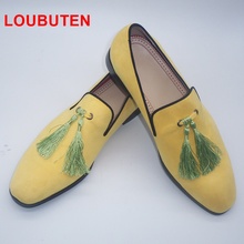 LOUBUTEN Handmade Yellow Velvet Loafers Tassel Shoes Men Fashion Wedding And Party Dress Shoes Italian Smoking Slippers 2024 - buy cheap
