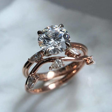 Hainon lindo anillo de flores de cristal femenino conjuntos de joyería de boda de Color oro de moda amor eternidad anillos de compromiso para mujeres 2024 - compra barato
