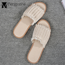 2019 Designer Straw Knitted Slippers Women Cut-Out Beach Slides Breathable Fisherman Shoes Ladies Slip On Flipflops Flat Sandals 2024 - buy cheap