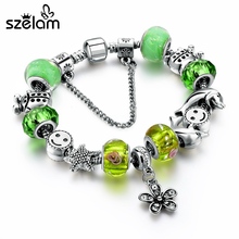 Новое поступление от Szelam, европейские женские браслеты из венецианского стекла с зелеными кристаллами, женские браслеты SBR160145 2024 - купить недорого