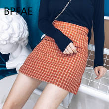 New Women Preppy Style Vintage Casual Orange Plaid Skirts Shorts Hot Sale High Waist Plaided Slim Culotte Skirt Plus Size Femme 2024 - buy cheap