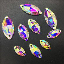 TopStone 6x12 7x15 9x18 11x24 15x31 mm Crystal AB Horse Eye Resin Sew on Rhinestone Flatback Marquise Navette Sew On Stone 2024 - buy cheap