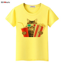 Модные футболки BGtomato с изображением попкорна кота для женщин, смешные футболки с изображением семьи домашних животных, хорошее качество, Брендовые повседневные топы, футболки 2024 - купить недорого