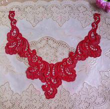 1 Piece  23*14cm Width New Red Lace Patches Decorated Sew on Applique Trims for Women Dress Hot Cotton Flowers Neckline Collar 2024 - buy cheap