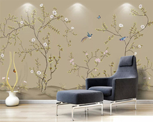 Beibehang-papel tapiz moderno personalizado, pintado a mano, flores, pájaros, TV, dormitorio, fondo floral, papeles de pared, decoración del hogar 2024 - compra barato