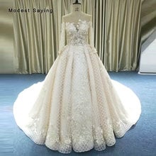 Vestido de novia brillante con cuentas, para boda, con tren catedral, mangas largas, Formal, con flores de encaje, 2019 2024 - compra barato