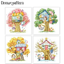 Treehouse of 4 season cross stitch package spring summer 18ct 14ct 11ct cloth cotton thread embroidery DIY handmade needlework 2024 - buy cheap