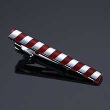 Clipe de gravata para homens, clipe de gravata clássico simples de metal prateado com listras vermelhas esmaltadas, clipe de estilo para homens de negócios 2024 - compre barato