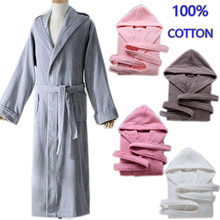 Autumn winter Thick pure cotton plain color bathrobes sleepwear robes Unisex long-sleeve absorbent terry bathrobe hooded pijamas 2024 - buy cheap