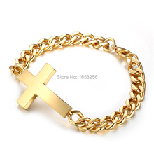 Gold 316L Stainless Steel New Fashion design Curb Chain Cross ID Bracelet Unisex  Men Holiday Gifts Jewelry 8'' 2024 - buy cheap